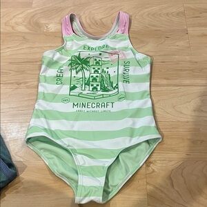 Minecraft Kids Swim One Piece - Green and Pink